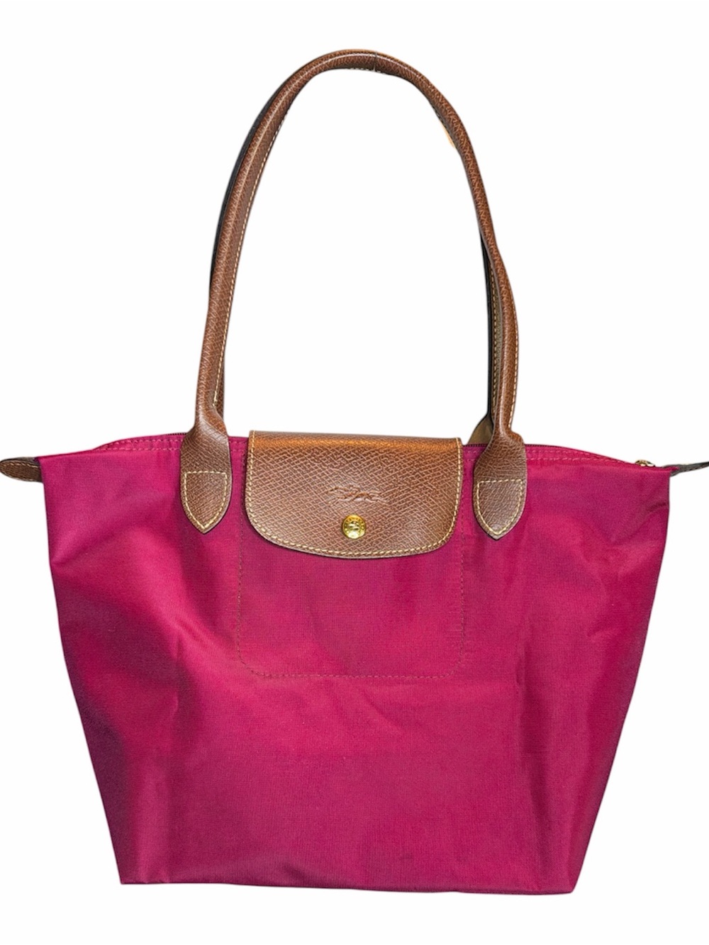 Longchamp Large Pink Nylon Tote with Brown Leather Trim